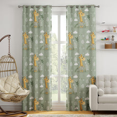 Jungle Giraffe Door Curtain - Cotton Set of 2 (4 x 7 ft)