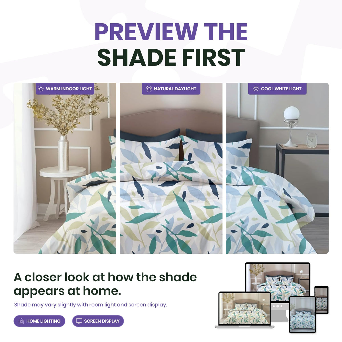 Green Leaf Double Bedsheet - 210 TC 100% Cotton with 2 Pillow Covers (90 x 90 Inches)