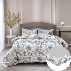 Blue Blooms 100% Cotton Double Fitted Bedsheet with 2 Pillow Covers, 144 TC, 78 x 60 Inches