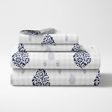 Blue Floral Motif 100% Pure Cotton Double Bedsheet, 186 TC, 90 x 108 Inches, Soft & Breathable with 2 Pillow Covers