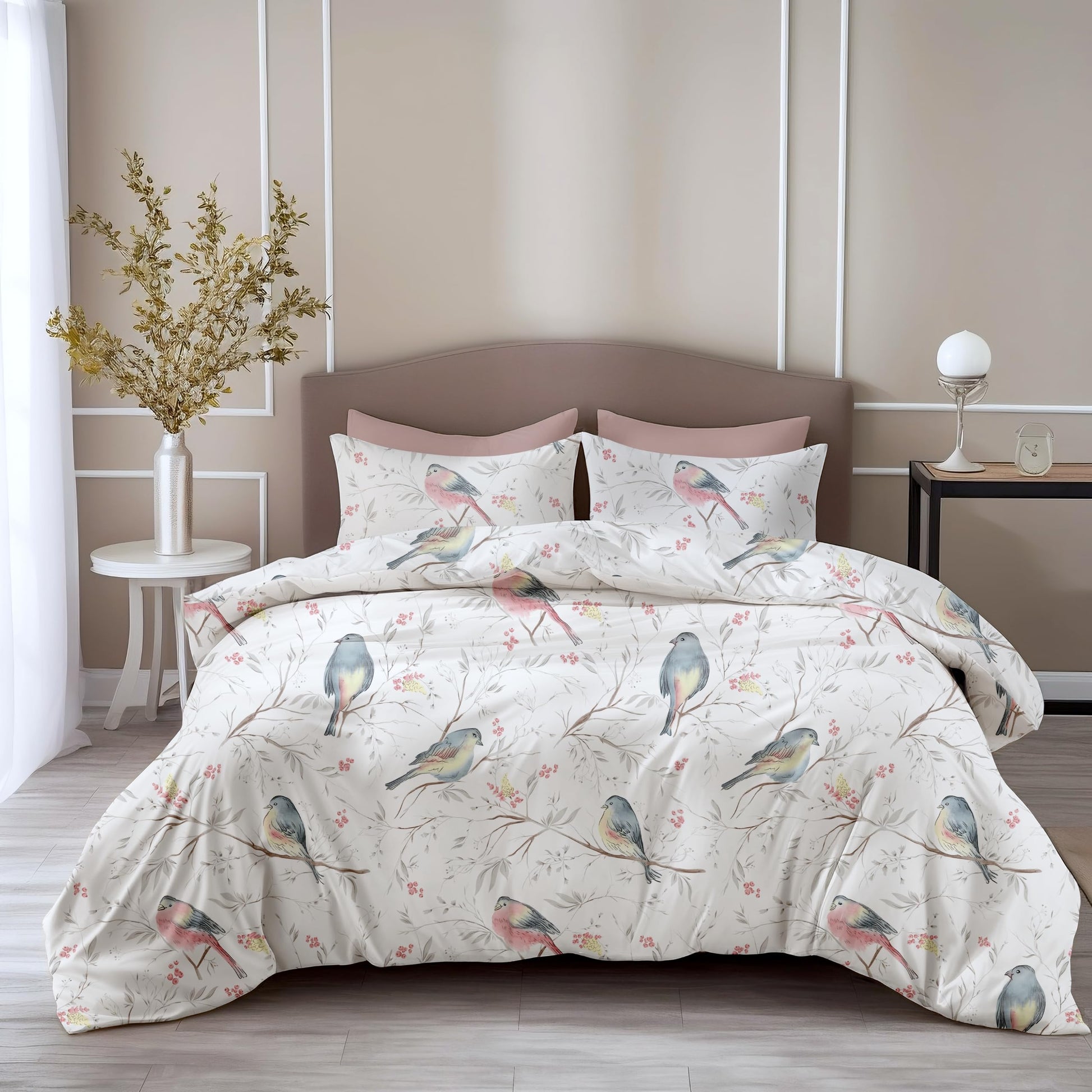 Pink & Blue Garden 100% Pure Cotton Double Bedsheet, 186 TC, 90 x 108 Inches, Soft & Breathable with 2 Pillow Covers