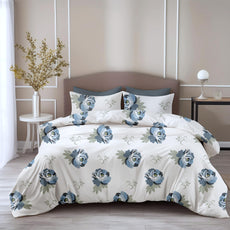 Navy Floral Double Bedsheet - 210 TC 100% Cotton with 2 Pillow Covers (90 x 90 Inches)