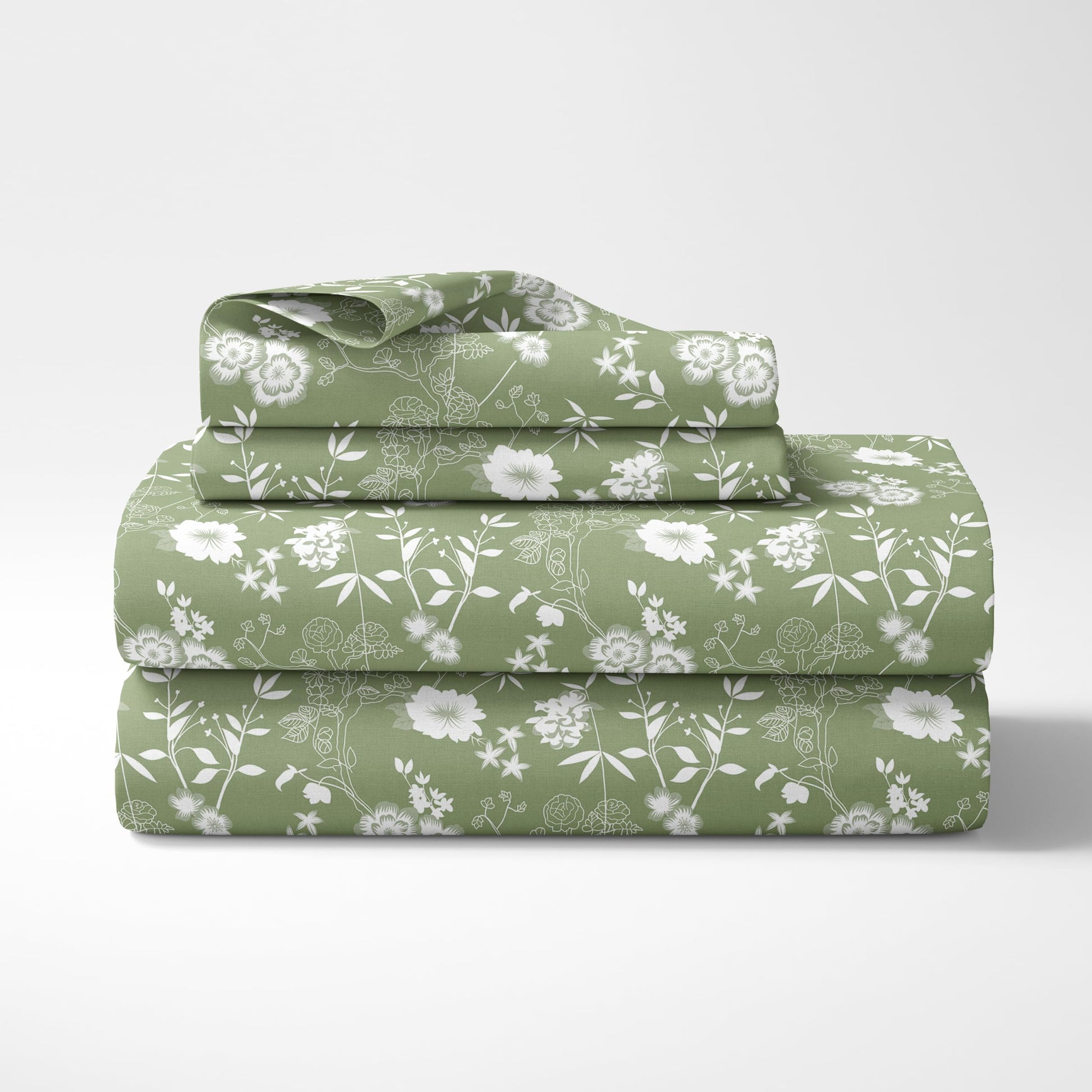 Loreto Cotton Double Fitted Bedsheet | Olive Green Floral