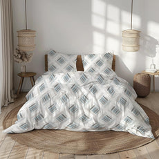 Mist & Charcoal Grid 186 TC Cotton King Size Fitted Bedsheet with 2 Pillow Covers - All-Around Elastic, 78 x 72 Inches