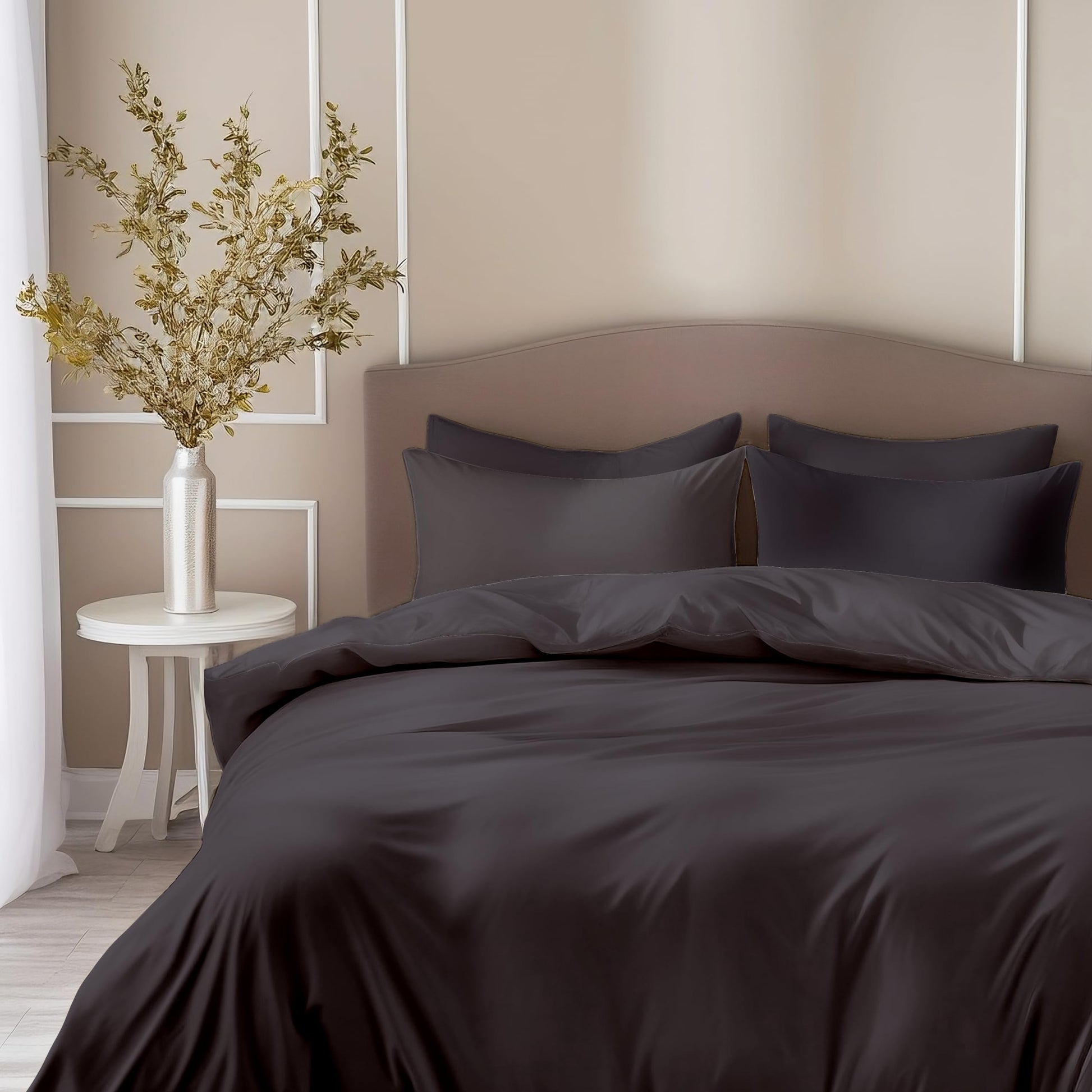 Deep Charcoal Purple 210 TC Cotton Bedsheet for King Size Bed with 2 Pillow Covers - Soft & Breathable Plain King Bed Sheet, 104 x 104 Inches
