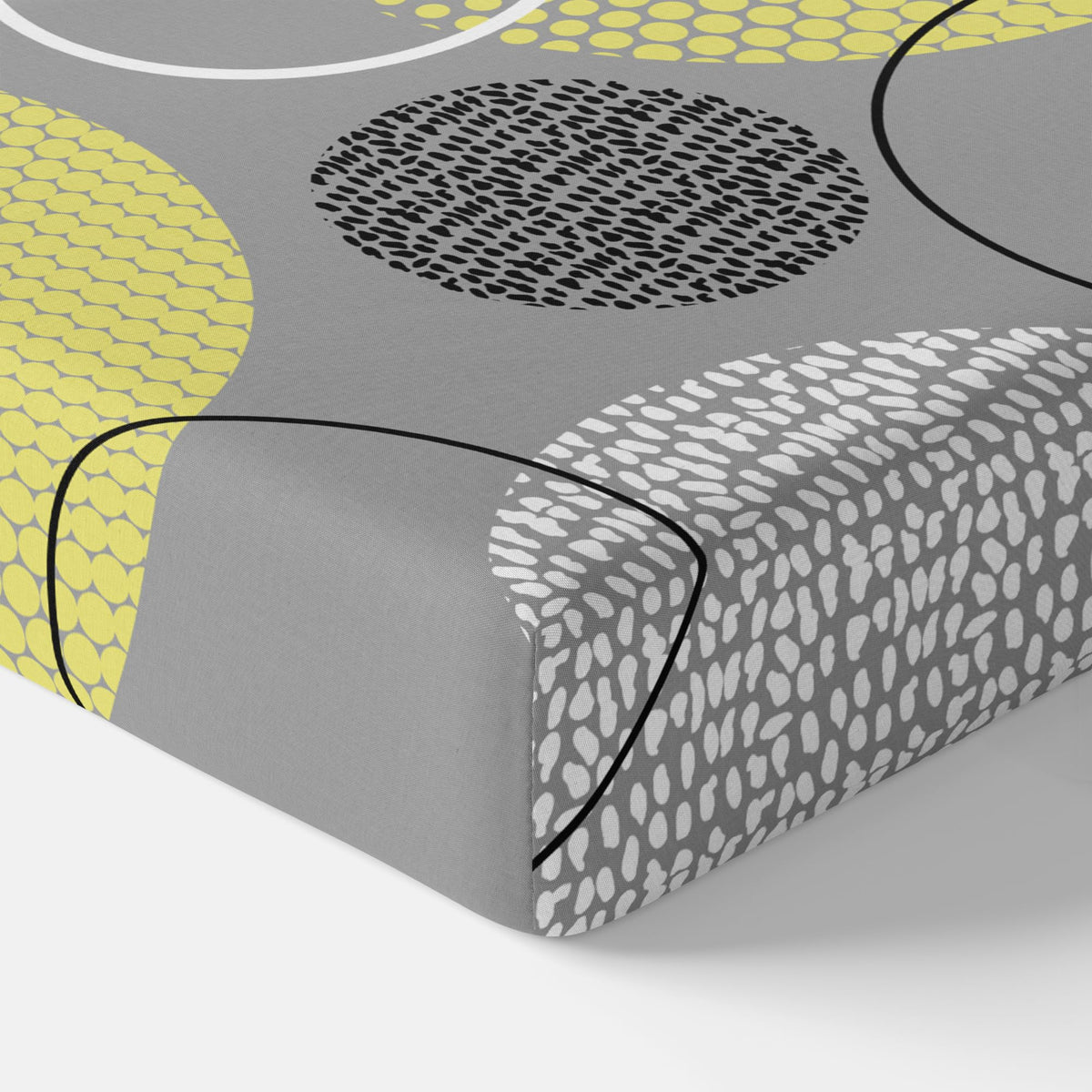Grey & Yellow Geometric 144 TC Cotton Fitted Single Bed Sheet with 1 Pillow Cover - Soft, Breathable & All-Around Elastic (78 x 36 Inches)