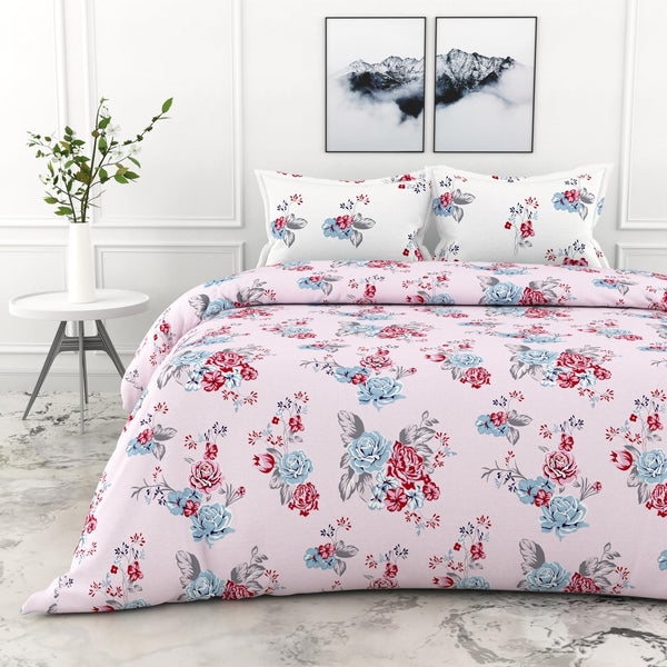 Loreto Cotton Double Flat Bedsheet | Floral Pinky Rose