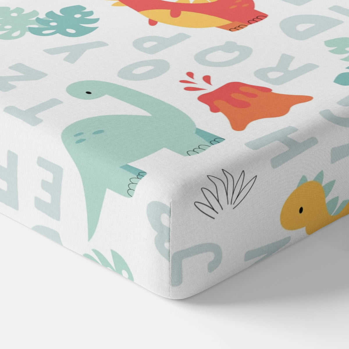 Orange & Mint Alphabet 144 TC 100% Cotton Elastic Fitted Single Bedsheet with 1 Pillow Cover - 78 x 36 Inches