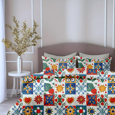Loreto Cotton Double Bedsheet | Cherry Red & Cobalt Blue Soft & Breathable
