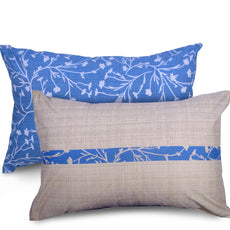 Loreto Cotton Pillow Cover | Blue Botanical & Beige Texture 144 TC Cotton Set of 2 - Soft, Breathable & Durable (17 x 27 Inches)