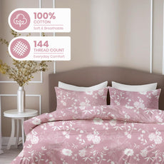 Blush Pink Vine Blooms Soft & Breathable 100% Cotton Flat King Bedsheet, 144 TC
