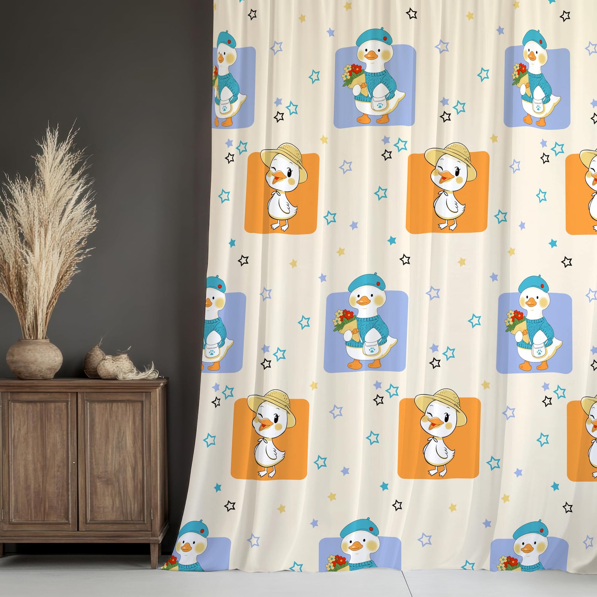 Playful Ducks Window Curtain - Cotton Set of 1 (4 x 5 ft)