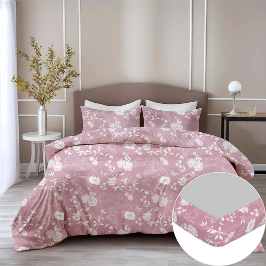 Pink Vine Blooms 100% Cotton Double Fitted Bedsheet with Pillow Covers, 144 TC, 78 x 60 Inches