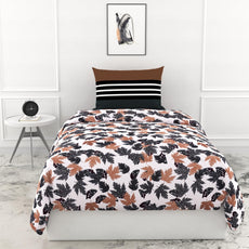 Loreto Cotton Single Pillow Cover | Frosted Charcoal Leaf Pattern 100% Pure Cotton Bed Sheet with | Soft & Breathable | 54 x 84 Inches, 144 TC