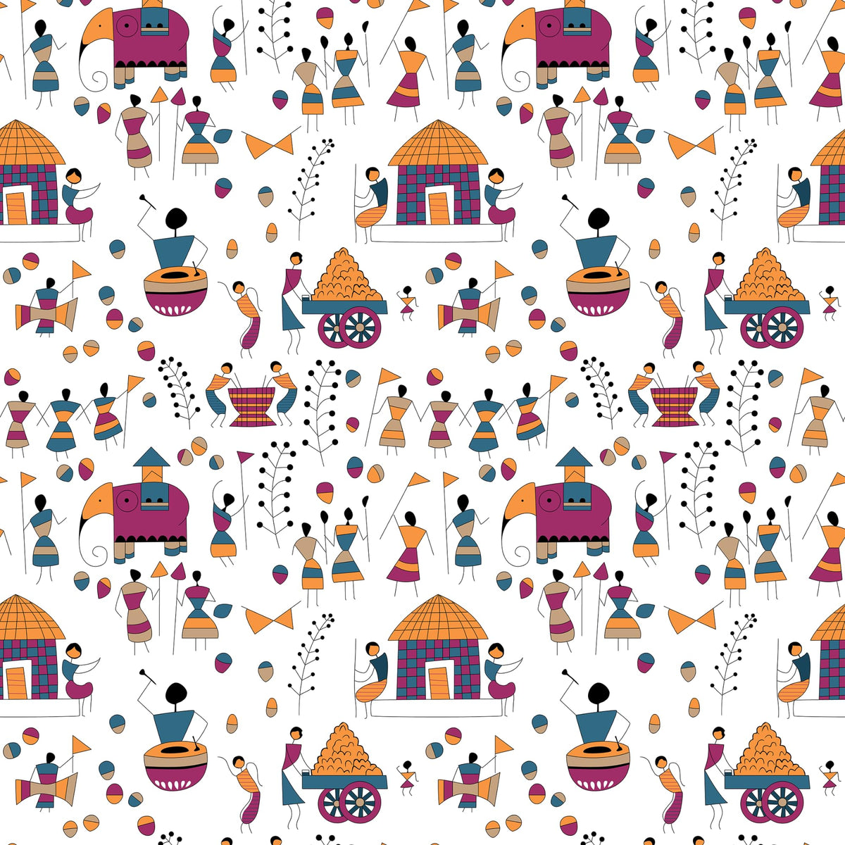 Tribal Motifs Door Curtain - Cotton Set of 2 (4 x 7 ft)