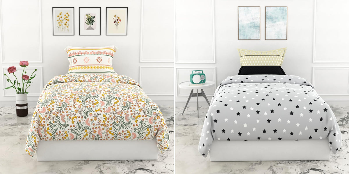 Loreto Gray & Multicolour Single Bedsheet | 144 TC | 100% Cotton - main product image