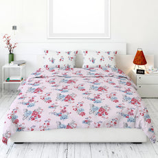 Floral Pinky Rose 100% Cotton Flat Double Bedsheet, 186 TC, 88 x 98 Inches
