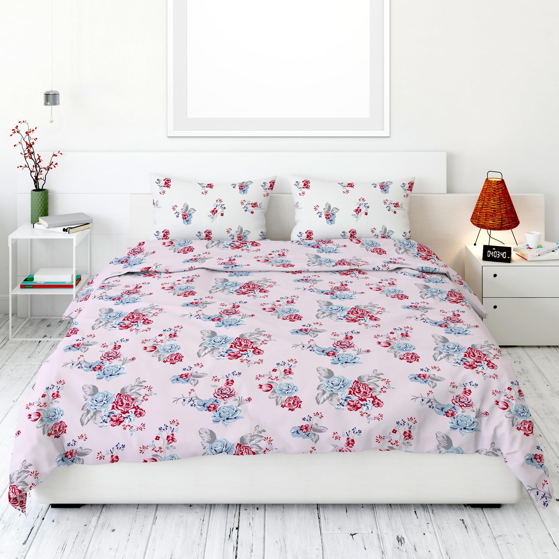 Floral Pinky Rose 100% Cotton Flat Double Bedsheet, 186 TC, 88 x 98 Inches