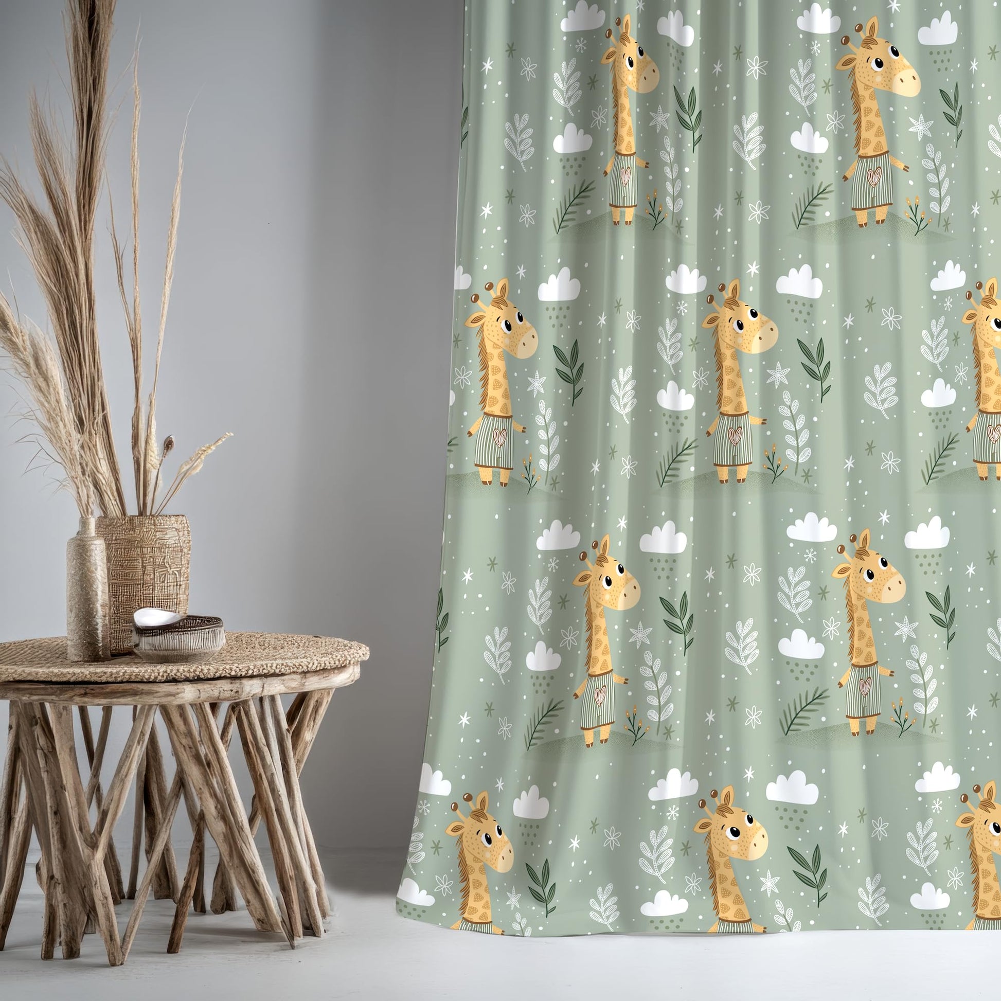 Jungle Giraffe Window Curtain - Cotton Set of 2 (4 x 5 ft)