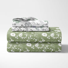 Olive Green Floral Elegance Soft & Breathable 100% Cotton Flat King Bedsheet, 144 TC
