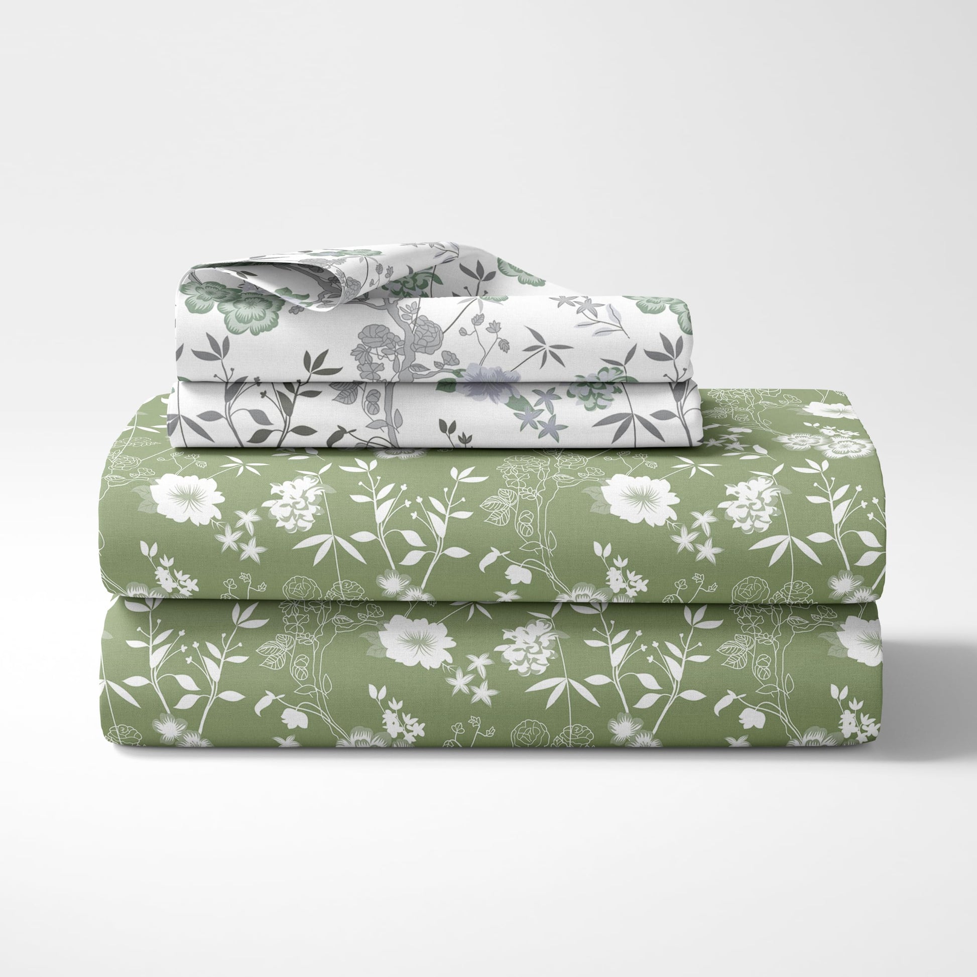 Loreto Cotton Double Fitted Bedsheet | Olive Green Floral