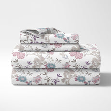 Blush Pink & Teal Floral Vines Soft & Breathable 100% Cotton Flat Double Bedsheet, 144 TC