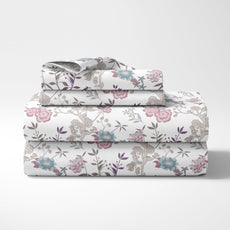 Loreto Cotton Double Fitted Bedsheet | Elegant Pink & Teal Vines