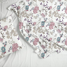 Blush Pink & Teal Floral Vines Soft & Breathable 100% Cotton Flat Double Bedsheet, 144 TC
