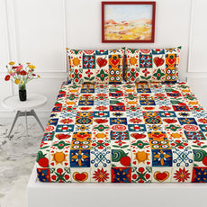 Loreto Cotton Double Fitted Bedsheet | Vibrant Red & Cobalt Blue