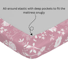 Pink Vine Blooms 100% Cotton Double Fitted Bedsheet with Pillow Covers, 144 TC, 78 x 60 Inches