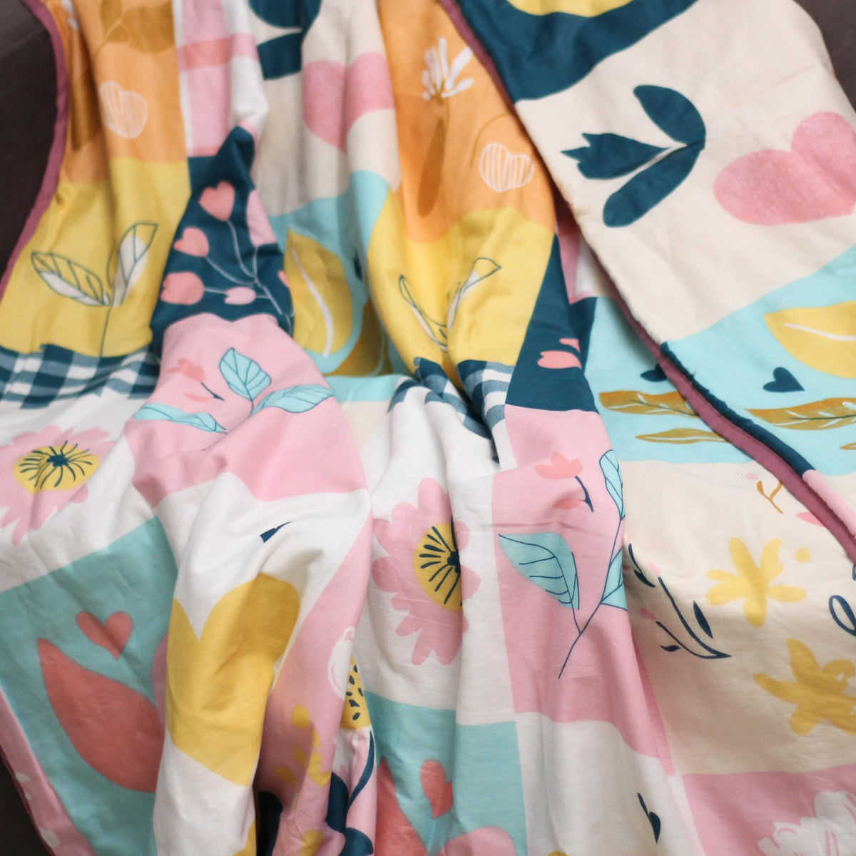Pastel Garden Single Dohar - 100% Cambric Cotton Lightweight AC Blanket (58 x 88 Inches)