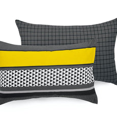 Loreto Cotton Standard Pillow Cover | Stone Grey and Yellow Checkered