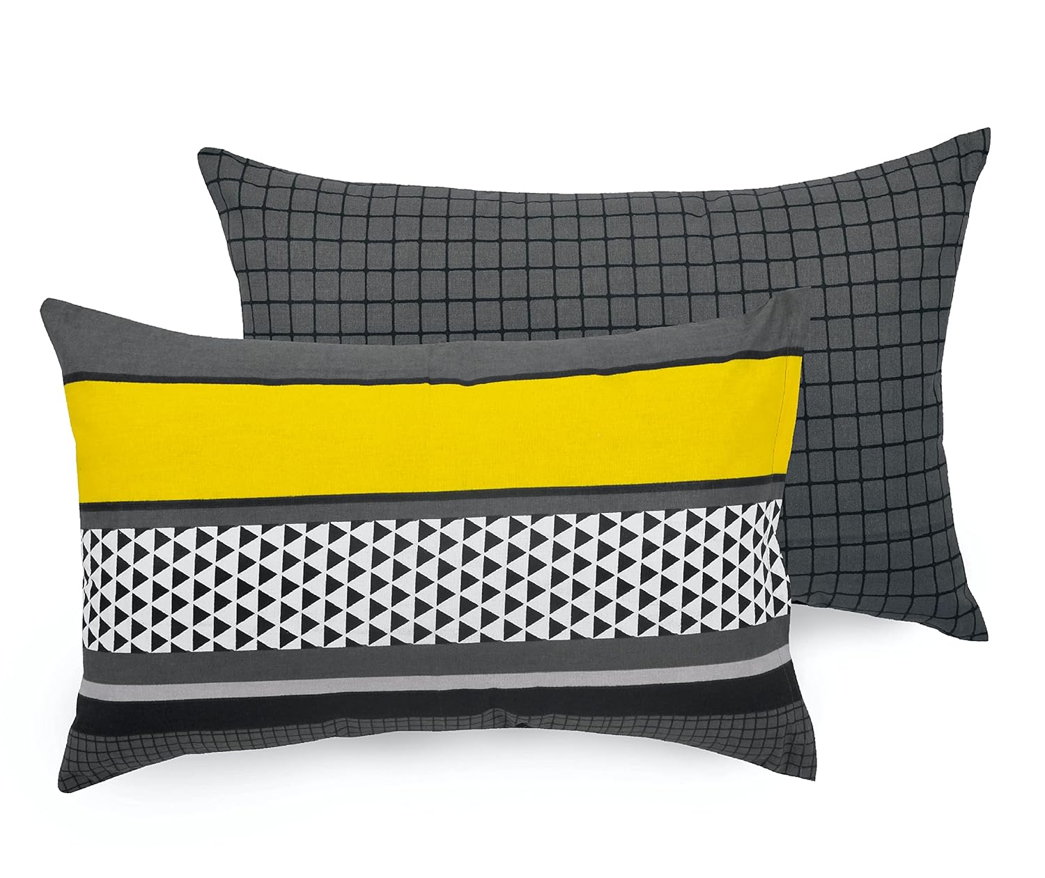 Loreto Cotton Standard Pillow Cover | Stone Grey and Yellow Checkered