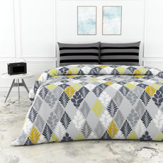 Loreto Cotton Double Bedsheet | Jadeite Grey and Yellow Floral