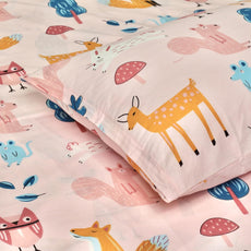 Pastel Pink Baby Animals 100% Cotton Flat Double Bedsheet for Kids, 144 TC