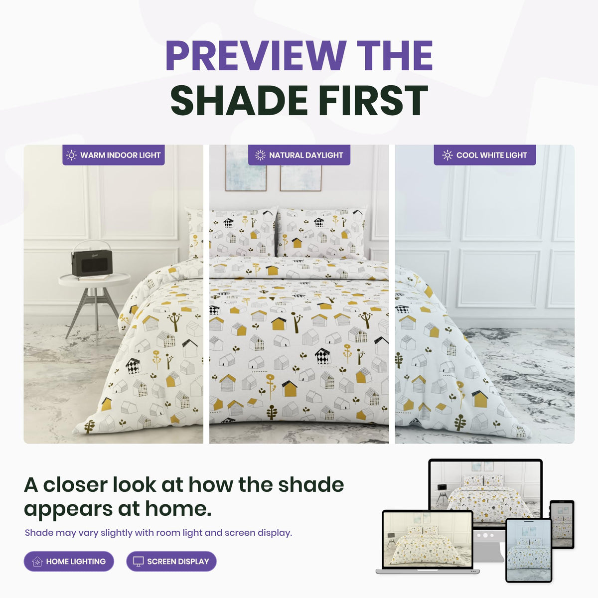 White Kids House Drawing Design Soft & Breathable 100% Cotton Flat King Bedsheet, 144 TC