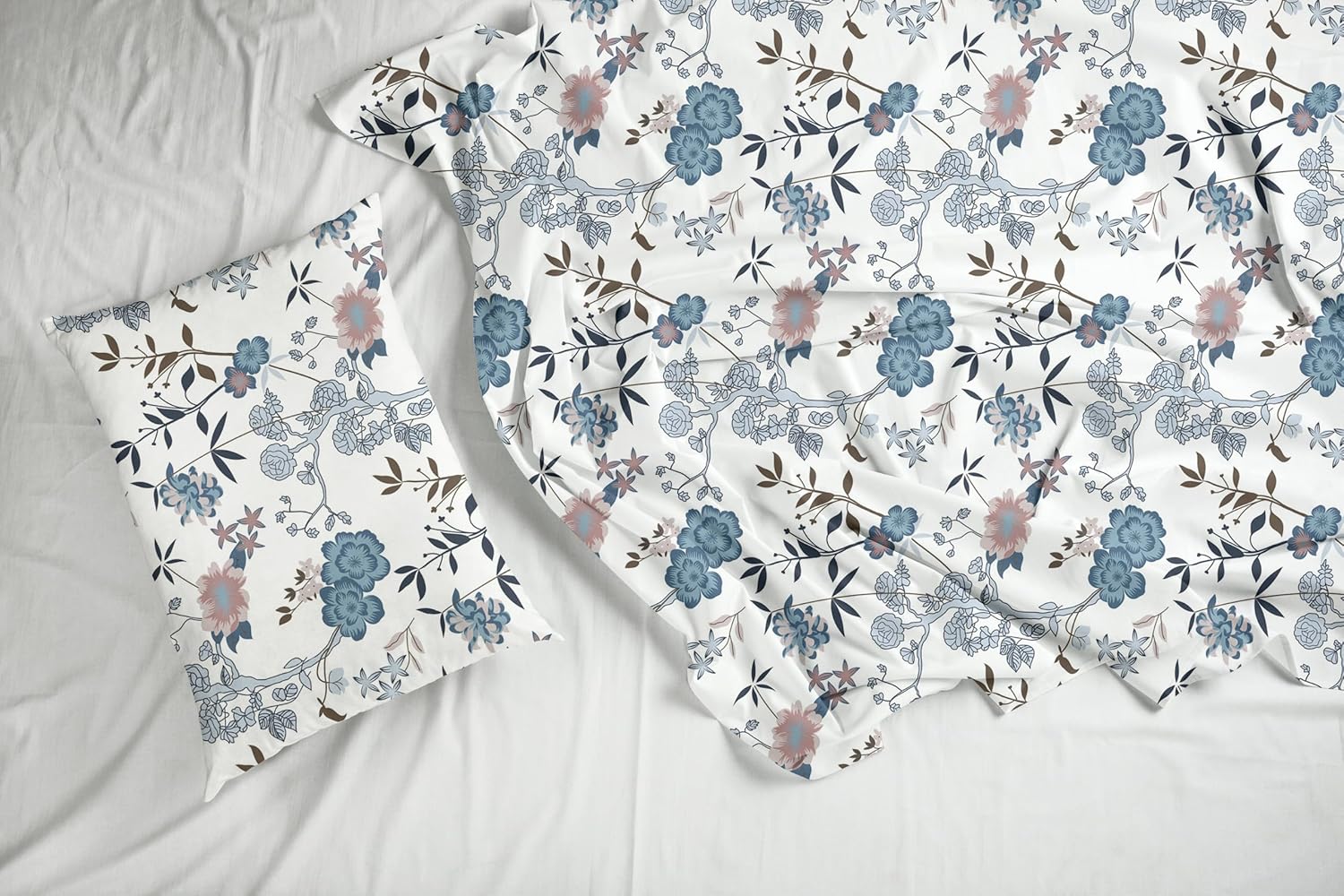 Blush & Blue Meadow Bloom Soft & Breathable 100% Cotton Flat Single Bedsheet, 144 TC