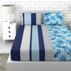 Loreto Cotton Double Bedsheet | Blue Floral