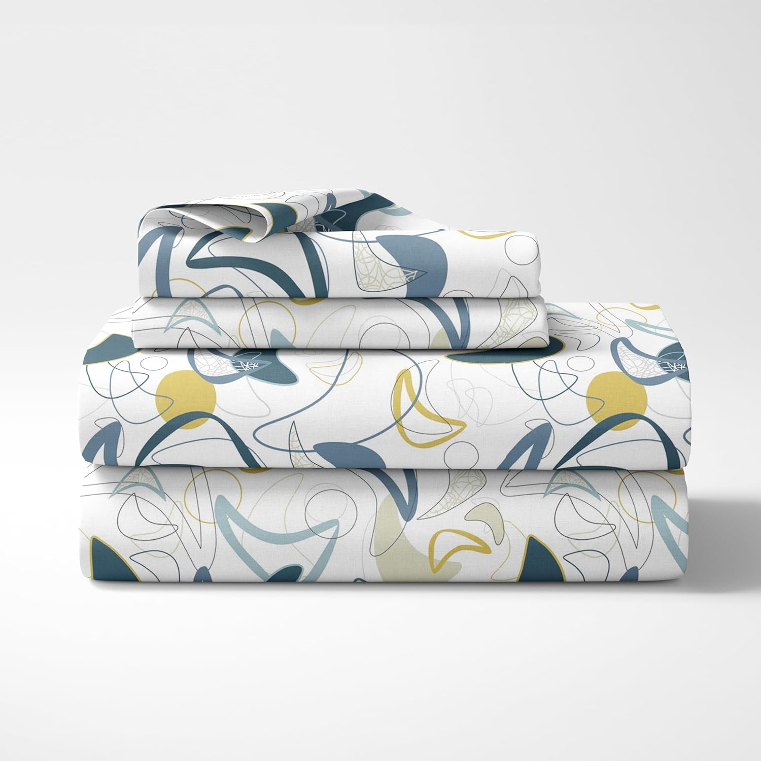 Deep Blue & Olive Abstract Waves Soft & Breathable 100% Cotton Flat King Bedsheet, 144 TC