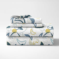 Deep Blue & Olive Abstract Waves Soft & Breathable 100% Cotton Flat King Bedsheet, 144 TC