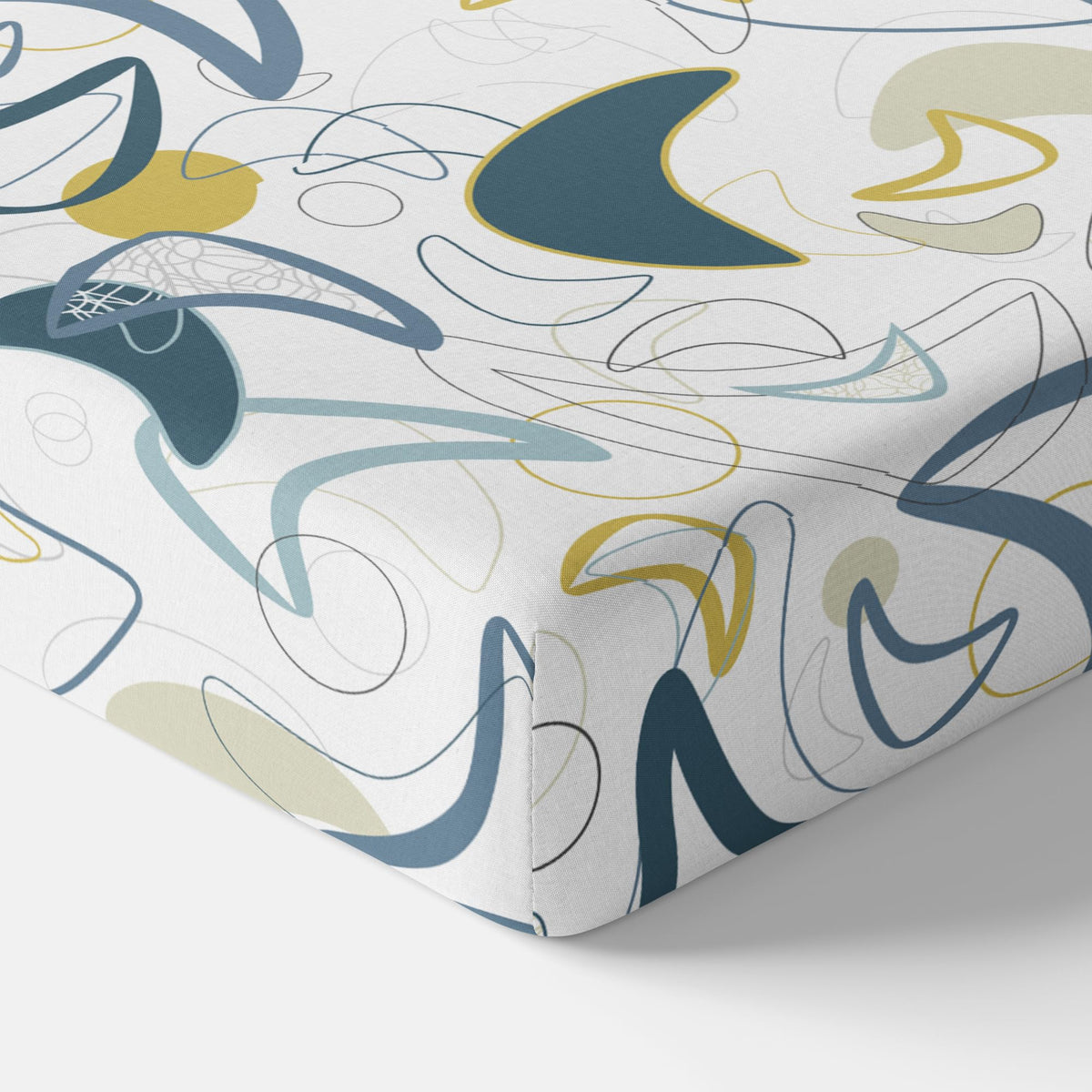 Blue & Olive Waves 100% Cotton Double Fitted Bedsheet with 2 Pillow Covers, 144 TC, 78 x 60 Inches