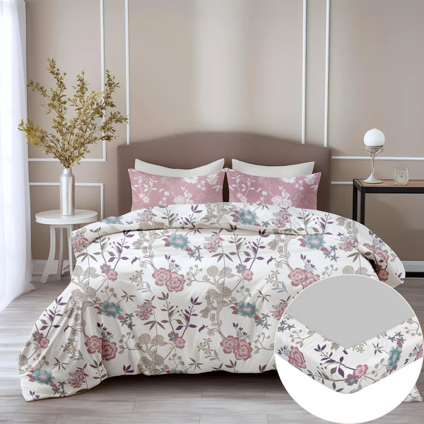 Loreto Cotton Double Fitted Bedsheet | Chic Pink & Teal Blooms