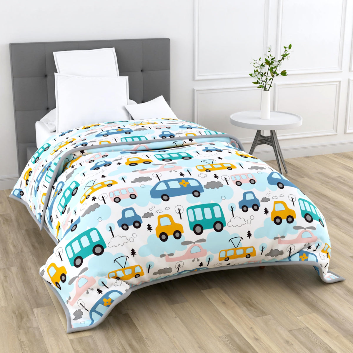 Loreto Baby Bus Blue bird Single Cotton Dohar | Lightweight AC Blanket | 58 x 88 Inches - main product image