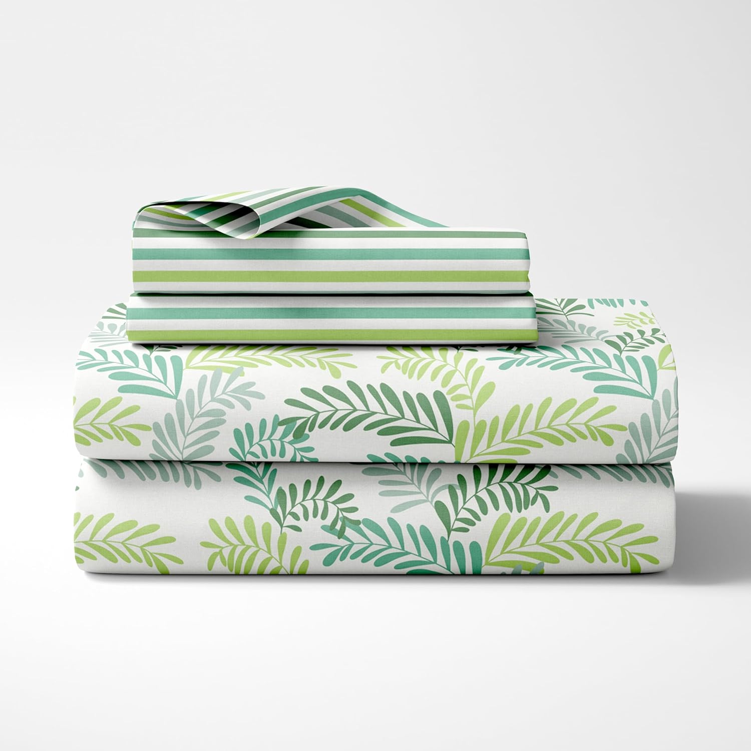 Green Leafy Haven 100% Cotton Single Fitted Bedsheet, 144 TC