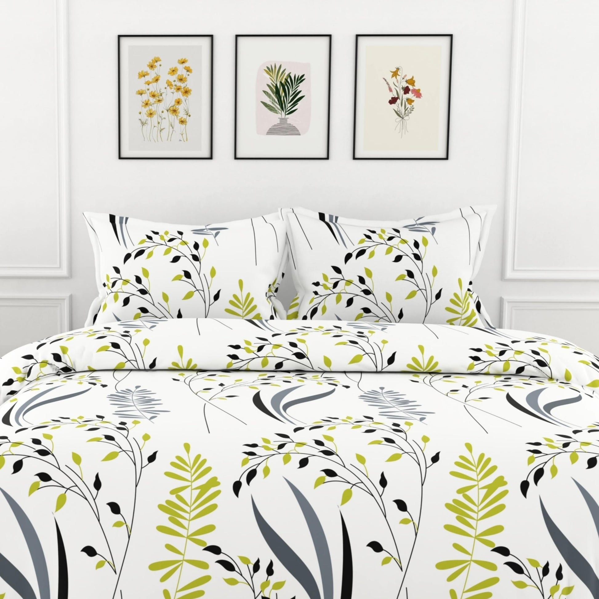 Olive & Charcoal 186 TC Cotton Bedsheet for King Size Bed with 2 Pillow Covers - Soft & Breathable 100% Pure Cotton, 108 x 108 Inches