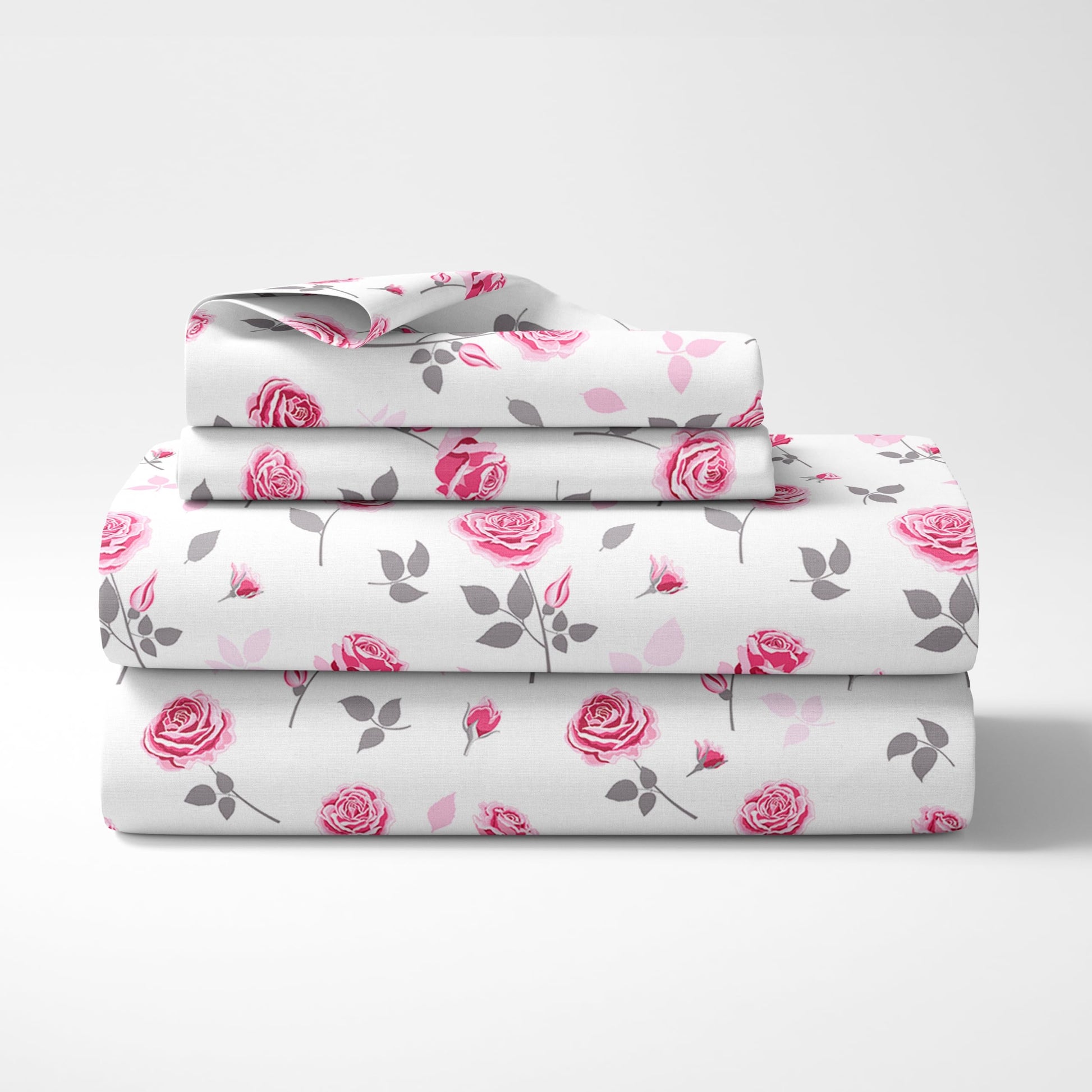 Pink Rose Symphony 100% Pure Cotton Double Bedsheet, 186 TC, 86 x 96 Inches, Soft & Breathable with 2 Pillow Covers
