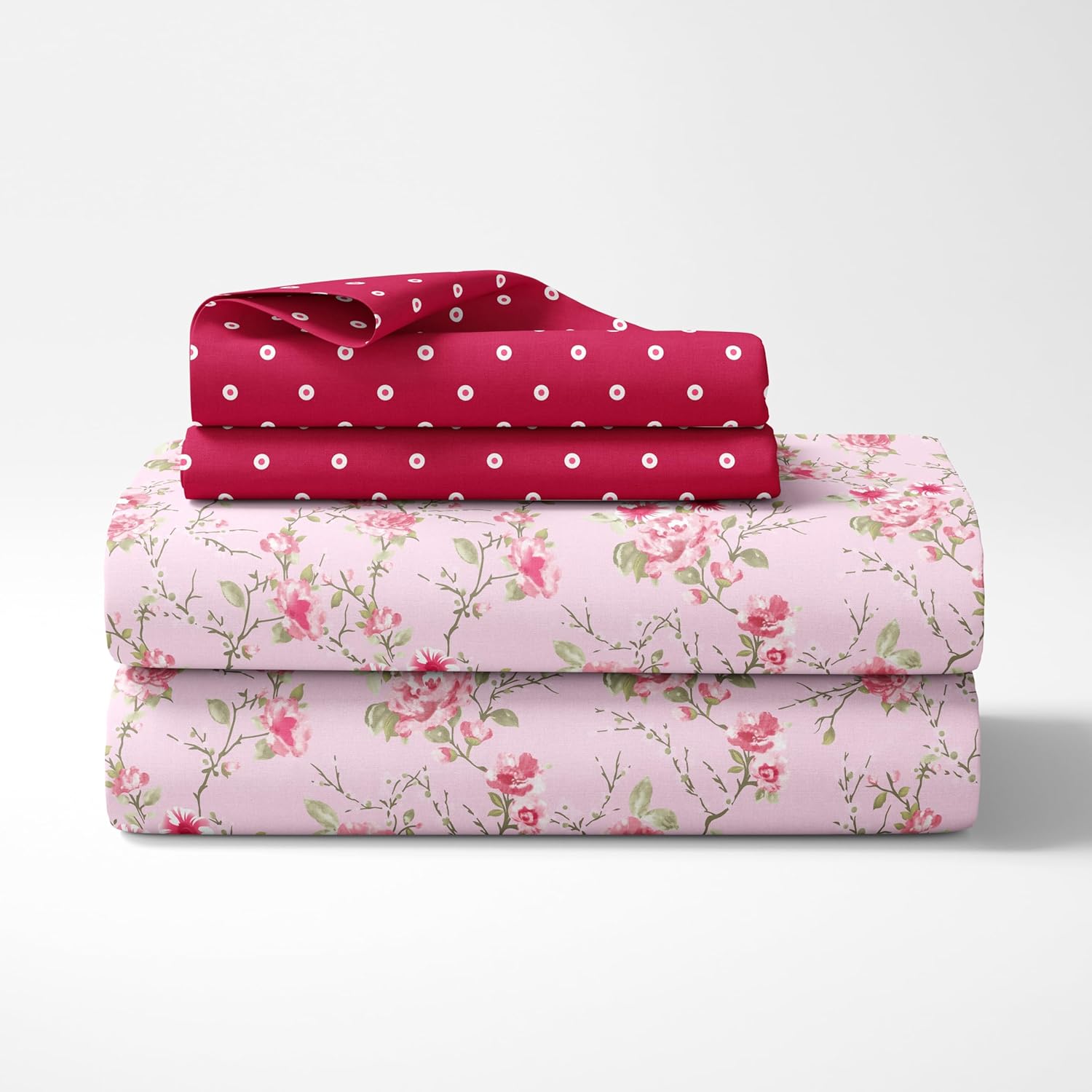 Pink Floral 100% Cotton Flat Double Bedsheet, 144 TC