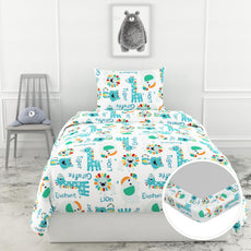 Aqua & Rainbow Animal 144 TC 100% Cotton Elastic Fitted Single Bedsheet with 1 Pillow Cover - 78 x 36 Inches
