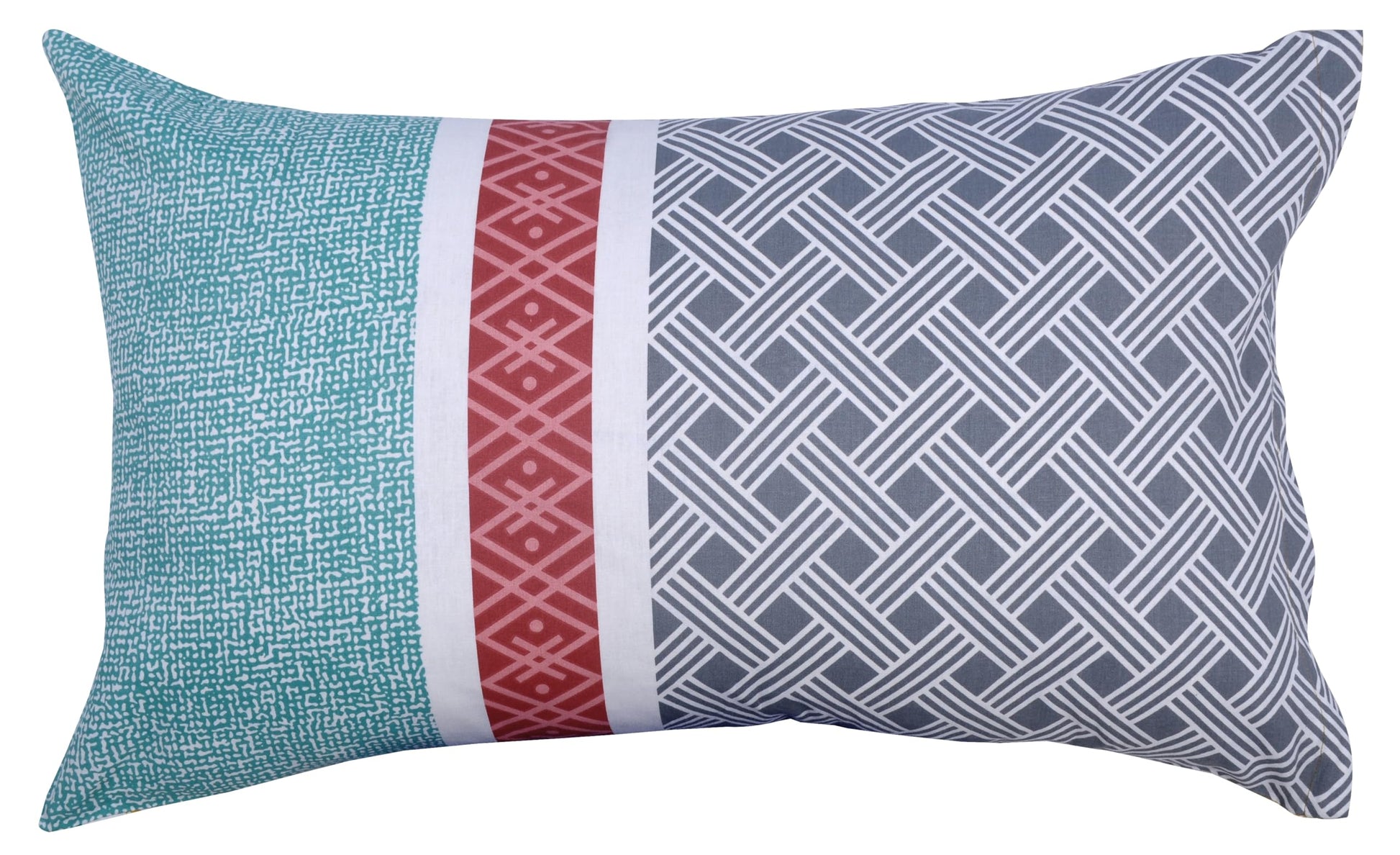 Mediterranean Tile Teal & Red 144 TC Cotton Pillow Cover Set of 2 - Soft, Breathable & Durable (17 x 27 Inches)