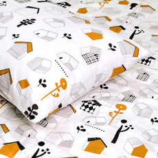 White Kids House Pattern 100% Cotton King Fitted Bedsheet, 144 TC